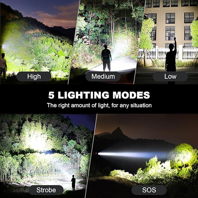 Led Flashlights 90,000 Lumen High Lumens Rechargeable 2 Pack, Brightest Flash Light with 5 Modes & 18H Runtime, IPX7 Waterproof, Powerful Handheld Flashlights for Home Camping Hiking
