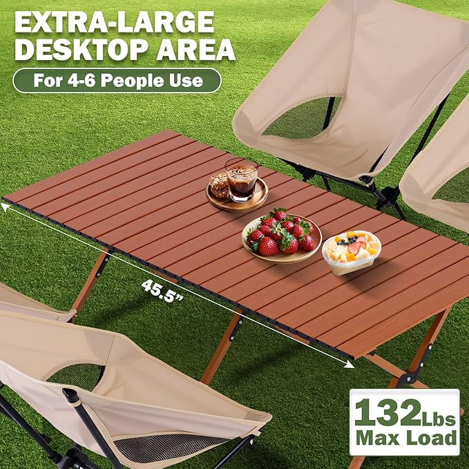 Camping Table Folding, 132 lbs Capacity & 11 lbs Lightweight, 45.5x23.2 Inch Portable Roll Up Low Picnic Table with Carry Bag for 4-6 Person, Beach, Backyard, BBQ, Camping