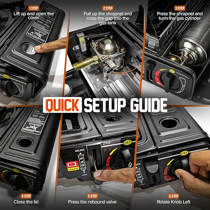 Portable Camping Stove with Plastic Suitcase 3000W Butane or Propane Fuel Compatable (Propane Adapter not Included), Automatic Ignition, Precise Heat Control, for Camping, Hiking, and Outdoor Cookwing