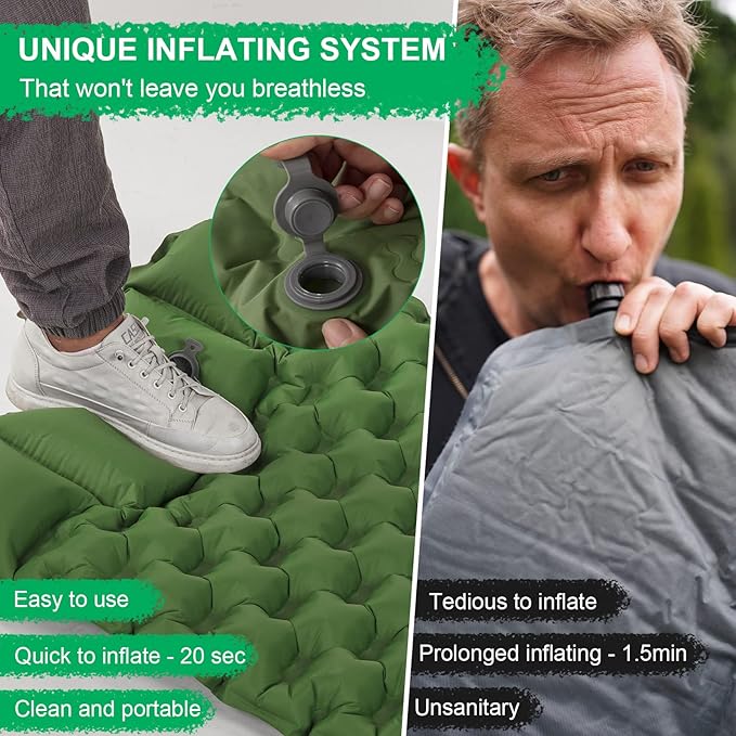 WANNTS Sleeping Pad, Ultralight Inflatable Sleeping Pad for Camping, Built-in Pump, Ultimate for Hiking - Airpad, Carry Bag, Repair Kit - Compact & Lightweight Camping pad
