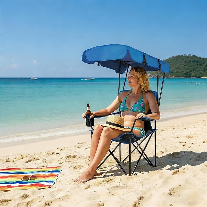 FAIR WIND 2 Pack Portable Canopy Camping Chair 380 LBS Capacity Heavy Duty Oversized Folding Lawn Chair with Sunshade for Beach, Fishing, Sports & Outdoors