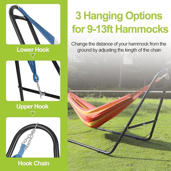 Double Heavy Duty Steel Hammock Stand Only, 550 Pound Capacity, Portable, Easy Assembly, Adjustable for Indoor, Yard, Camping, or Outdoor, Patio LBS(Black)