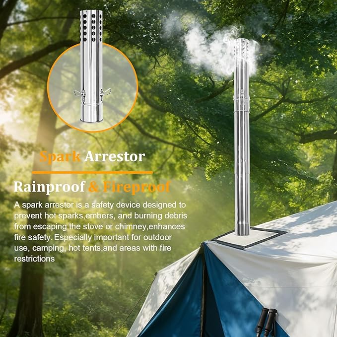 unho Stainless Hot Tent Stove 15in Wood Burning Stove with 6 Chimney Pipes for Outdoor tent heater for camping Prevent rusting