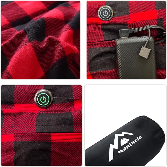 Heated Sleeping Bag pad, Operated by 5V/2A USB Power Supply (Battery NOT Included). Black & Red Flannel.