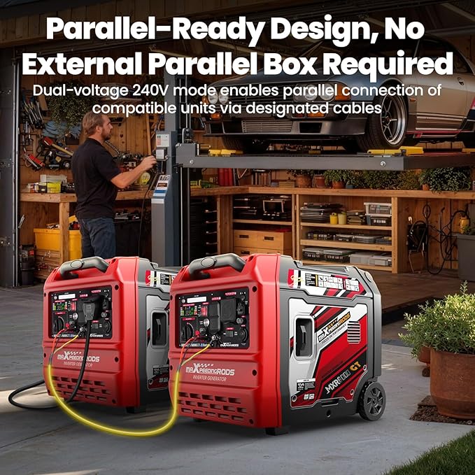 maXpeedingrods 6000 Watt Portable Inverter Generator with Bluetooth® App Remote Control, with Electric Start, Dual Voltage Output with Wheels and Telescopic Handle for Garden, RV Trips, Home Backup