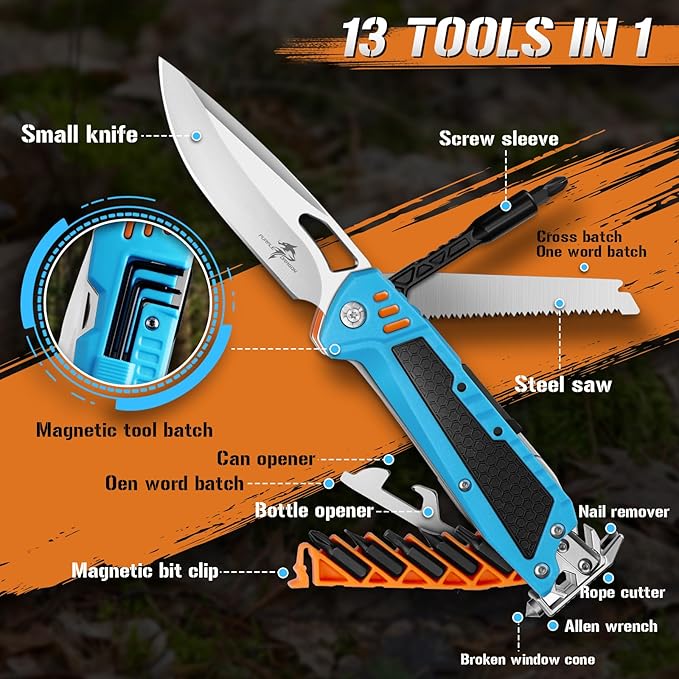Purple Dragon Multitool,13-in-1 Pocket Knife with Sheath,Perfect for Camping, Hiking & Outdoor Use, Gift for Men Dad Husband– Blue