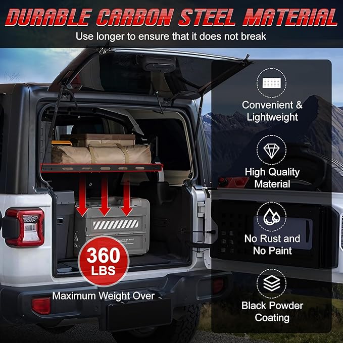 Interior Rear Trunk Cargo Rack Basket Tray Storage Luggage Carrier Fits 2007-2026 Jeep Wrangler JK JKU & JL JLU Unlimited （4 Door Hardtops）, Perfect for Jeep Wrangler JK JL Interior Rear Cargo Storage