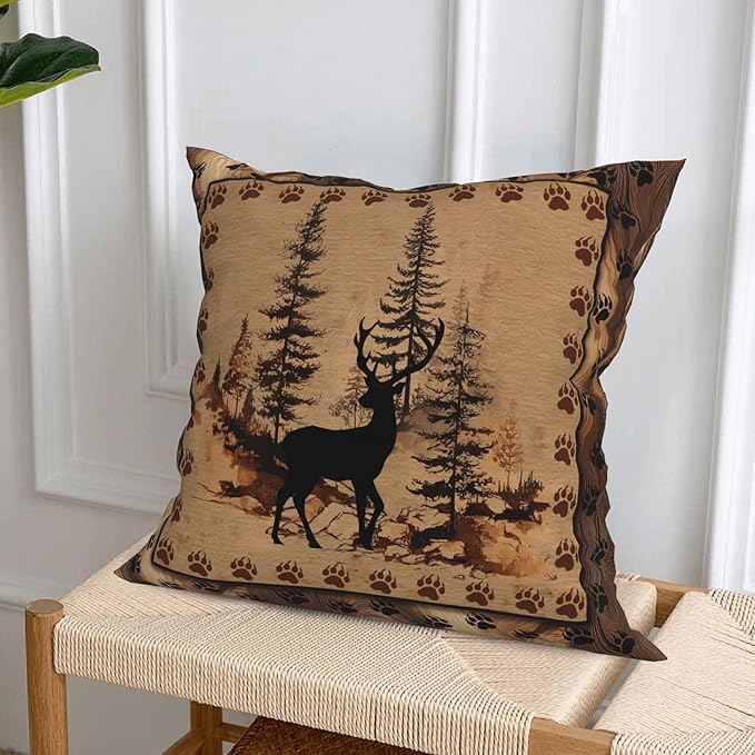 Deer Wolf Throw Pillow Covers 18 X 18 Inch Set of 4 Decorative Cushion Cover Home Decor for Sofa Chair Couch Bedroom Living Room