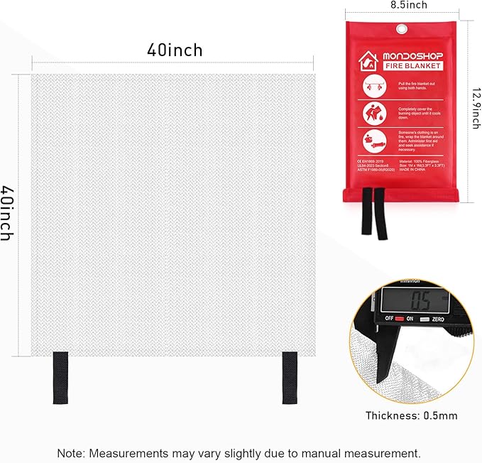 Mondoshop Fire Blankets Emergency for Kitchen Home - Emergency Fire Retardant Blanket for Home Fireproof Blanket for Camping, Grill, Car, Office, Warehouse, School, Picnic, Fireplace
