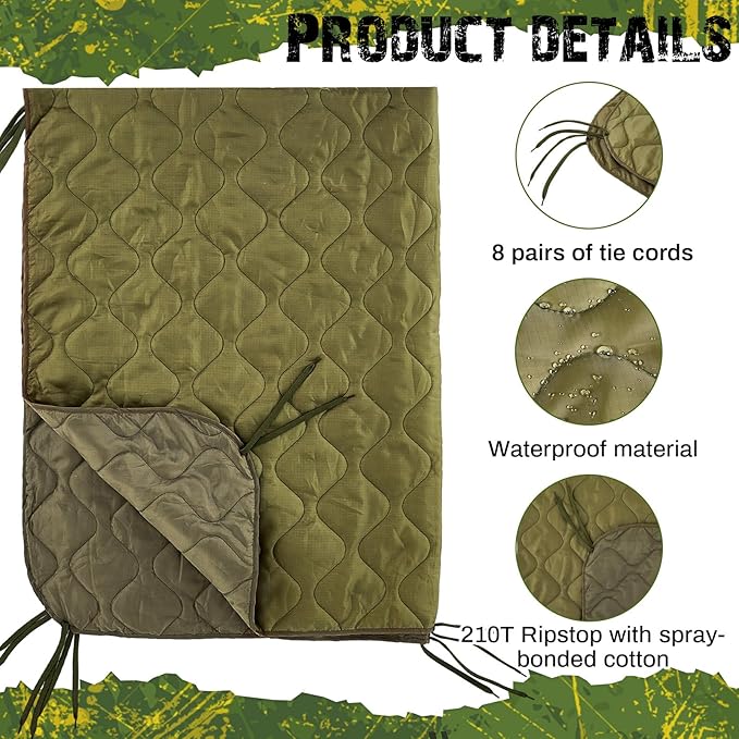 Barydat 1/2/3 Pack 80 x 60/92 x 64 Inch Woobie Blanket Military Poncho Liner Hunting Blanket Waterproof Thermal Poncho Liner with Bag Camo for Outdoor Camping Hiking