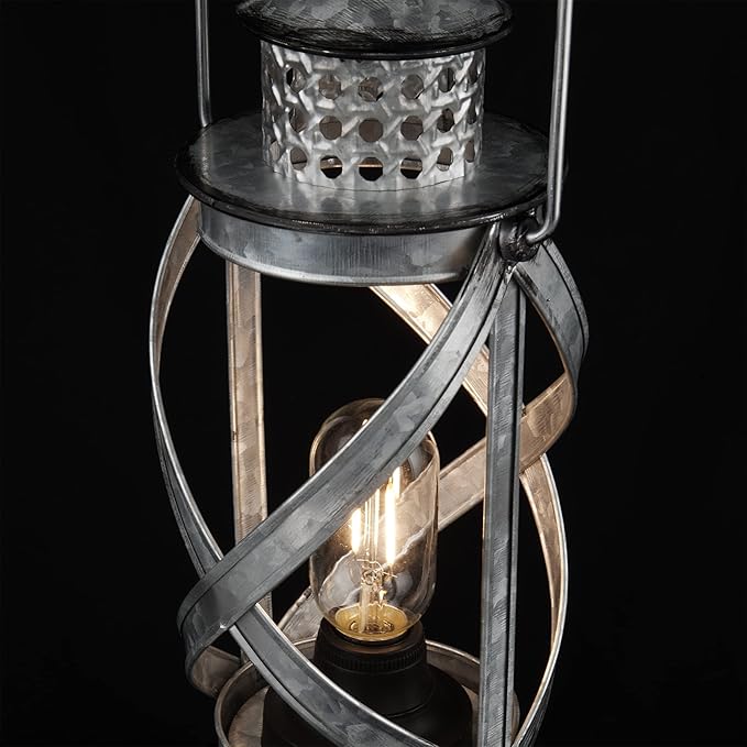 Alpine Corporation 15" H Indoor/Outdoor Vintage Metal Lantern with LED Lights, Silver