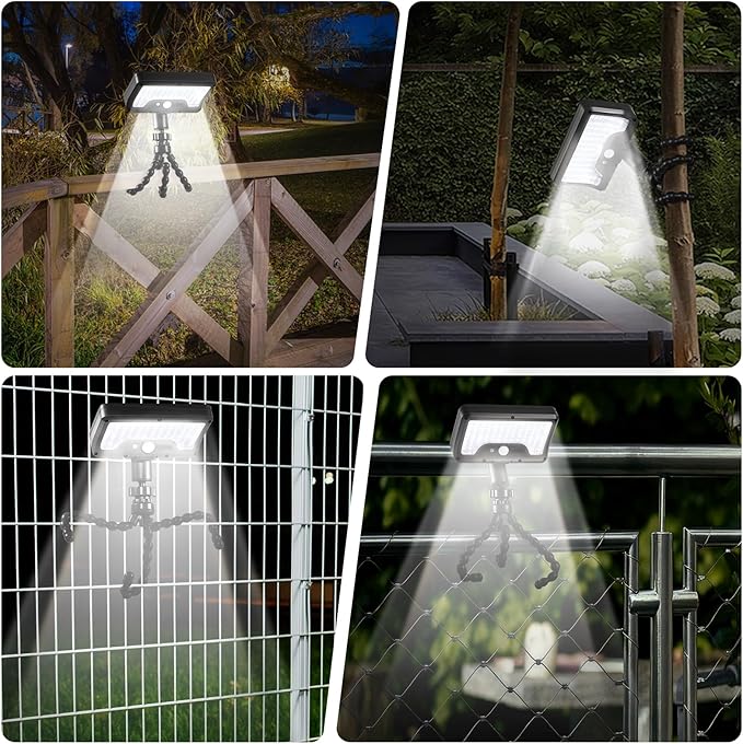 Solar Motion Lights Outdoor with Flexible Octopus Tripod, USB & Solar Powered Motion Sensor Lights with 92 LEDs, IP65 Waterproof Motion Activated Light for Fence, Camping (1 Pack, Cool White)