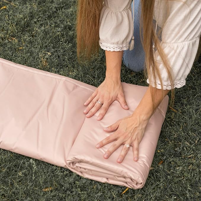 Tiny Twinkle Waterproof Picnic Blanket | 5'x7' 100% Recycled Polyester, Sandproof, Foldable, Portable for Beach, Camping, Travel (Beige Checkers)