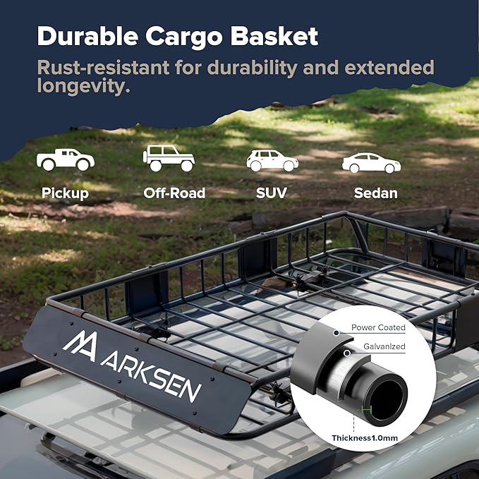 ARKSEN 54" x 34" x 6" Roof Rack Cargo Basket with Extension, 150 LBS Universal Heavy Duty Steel Rooftop Carrier for SUV, Truck, RV, Pickup