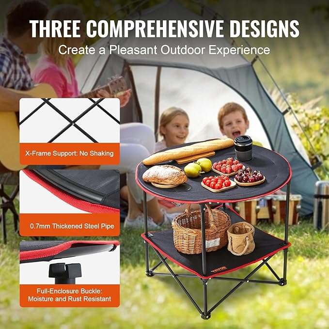 VEVOR Folding Camping Table, Outdoor Portable Fold Up Lightweight Side Table for BBQ, Tailgating, Picnic, Travel, Hiking, Fishing
