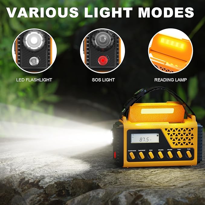 Emergency Crank Weather Radio, 10000mAh Solar Hand Crank Portable NOAA AM FM Battery Power Radio,Weather Alert with Flashlight,SOS Alarm & Reading Lamp,Survival Gifts for Home Outdoor (Orange)