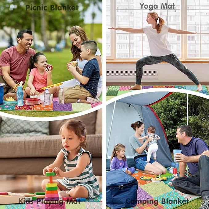 Supfitness Extra Large Picnic Blankets Waterproof Foldable (60"x 80") Boho Beach Blanket Waterproof Sandproof,3-Layer Thicking Mat Outdoor Packable Camping Blanket