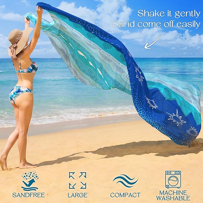 BYDOLL Beach Blanket 78''X81'' Waterproof Sandproof Suits1-4 Adults Oversized Lightweight Large Blanket Picnic Mat for Beach Sand Free Travel Camping Hiking Picnic