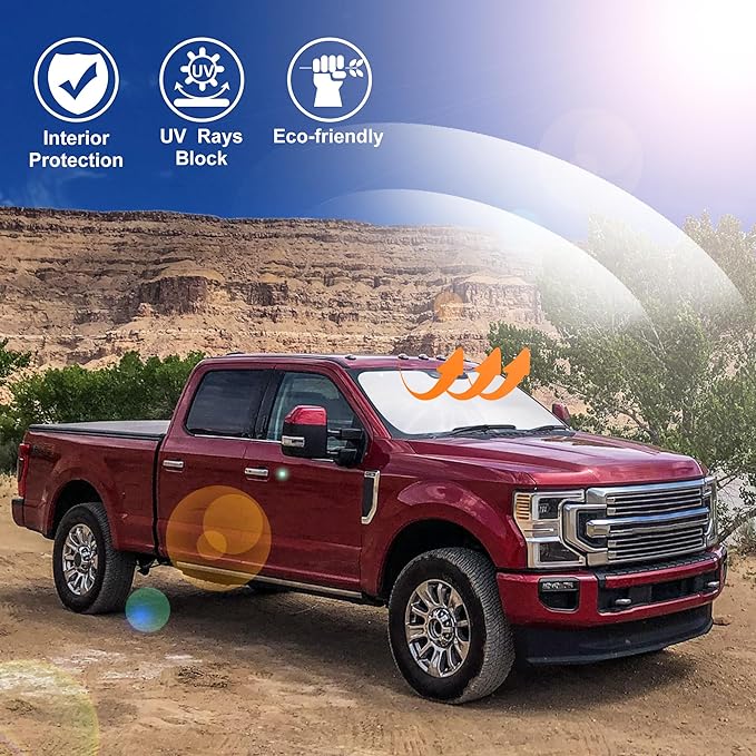 Windshield Sun Shade Custom Fit for 2017-2022 2023 2024 2025 2026 Ford Super Duty F250 F350 F450 F550 Accessories Front Window Sunshade Keep Car Cooler
