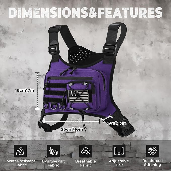 koculemi Outdoor Sports Chest Bag for Men, Chest Vest Holster Fits Most Pistols, EDC Travel Chest Pack for Running, Hiking