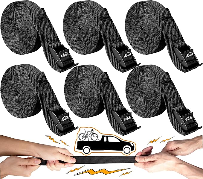 WEDAMER 6 Pack Kayak Tie Down Straps 16.4Ft Cam Buckle Tie Downs Adjustable Kayak Strap for Trucks Motorcycles Boat RV, Ratchet Lashing Straps for Roof Rack Trailer Cargo Packing Securement 1" x 16.4'