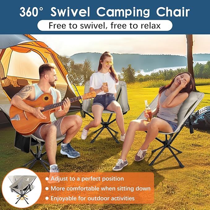 Raynesys Portable Camping Chair 2 Pack, 8 Seconds Quick Setup Folding Camping Chair, Flexible 360° Rotation, 3.8Lb Lightweight Travel Chairs for Easy Carry to Hiking, Sporting, Beach, Khaki