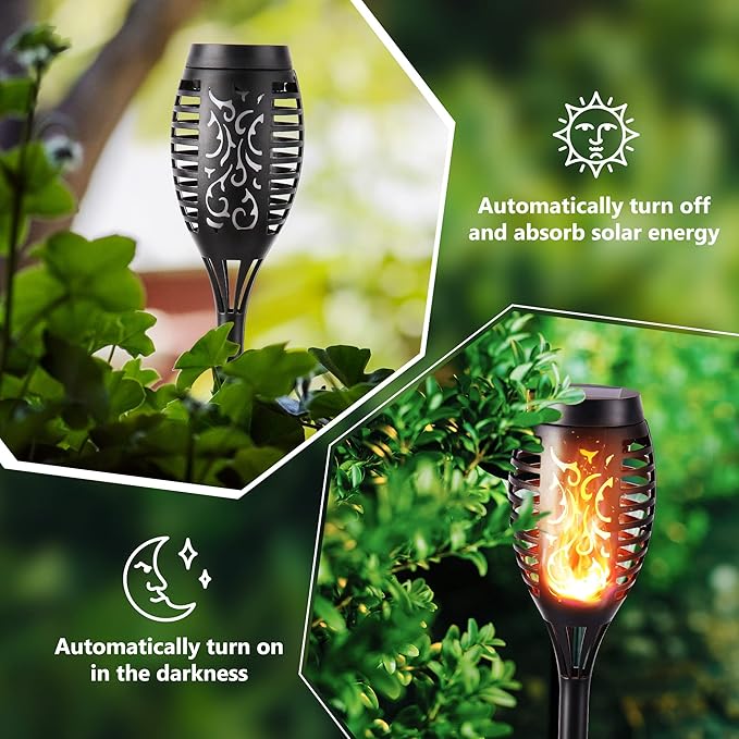 Toodour Solar Torch Flame Lights, 6 Pack Solar Lights Outdoor with Flickering Flame, Waterproof Patio Light Landscape Decoration Lighting for Garden, Lawn, Yard, Outdoor Decorations