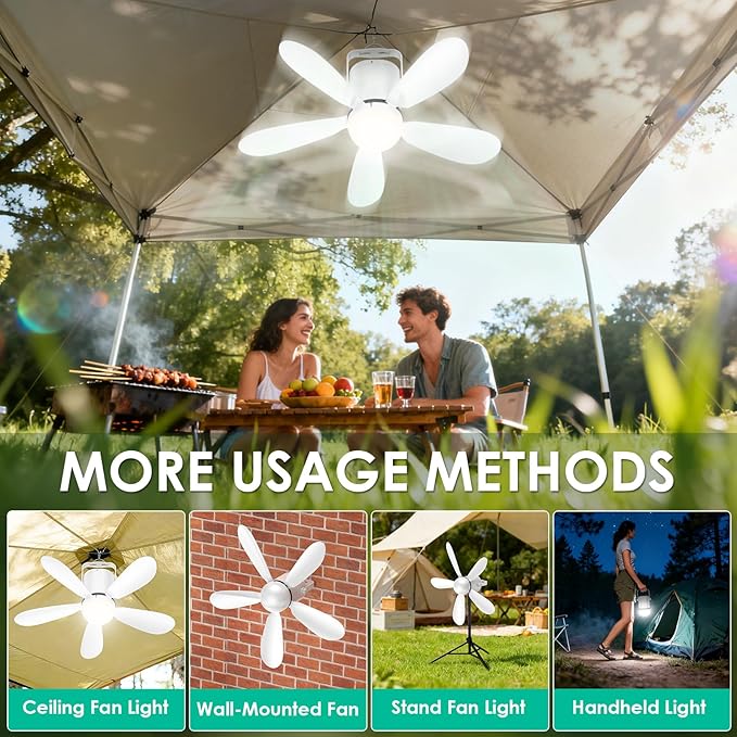 21” Solar Ceiling Fan Light, Foldable Solar Panel Portable Gazebo Fan with Remote, Wireless Battery Operated Ceiling Fan Light Outdoor, for Camping RVs Tent Patio Canopy Chicken Coop Outside