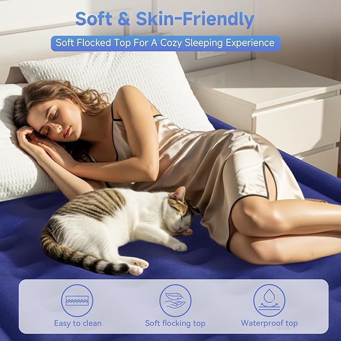 Sebor Air Mattress Queen with Built-in Pump 18", Comfortable Self-Inflating Air Mattress with High-Speed Pump, Durable Blow Up Mattress Queen with Storage Bag for Guests, Camping, Travel