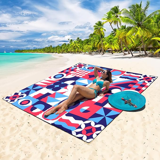 HIHOHO Beach Blanket Waterproof Sandproof Extra Large Beach Mat 79" X 83"/120"x108"for 1-8 Adults Quick Drying Durable Outdoor Picnic Mat for Beach Travel Camping Hiking