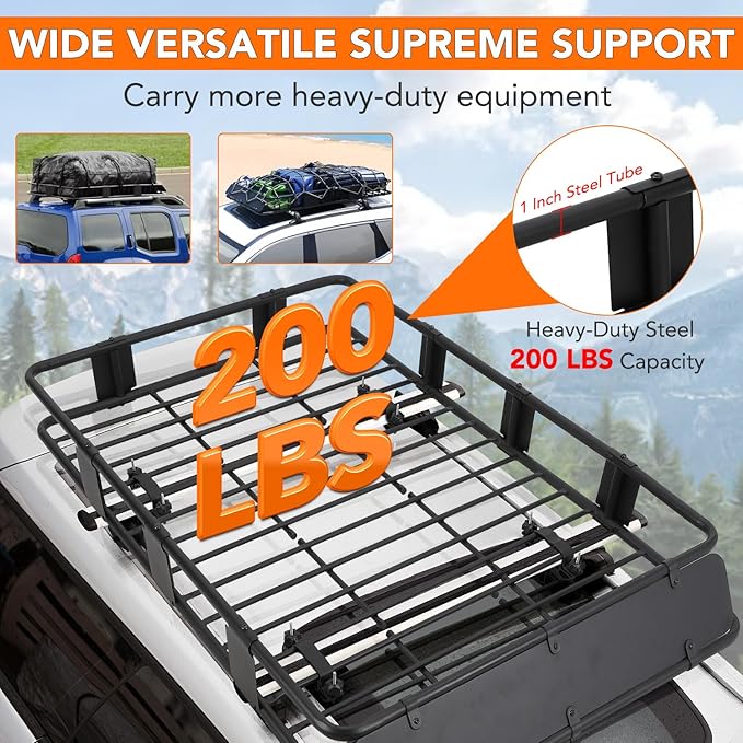 GarveeLife Heavy Duty Roof Rack Basket 64" x 39" - Adjustable Rooftop Cargo Carrier for SUV/Truck/Van w/Waterproof Bag, 200LB Capacity Universal Steel Roof Basket
