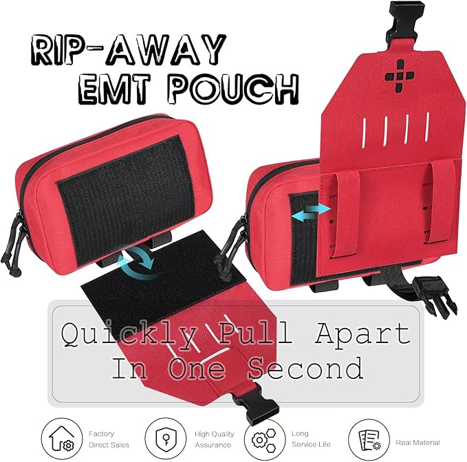 Ifak Pouch-Rapid Deployment Tactical MOLLE Trauma Kit Pouches, Quick Release Tear-Off Medical First Aid Kit Organiser with Red Immediate Identify for Emergency Surviva.