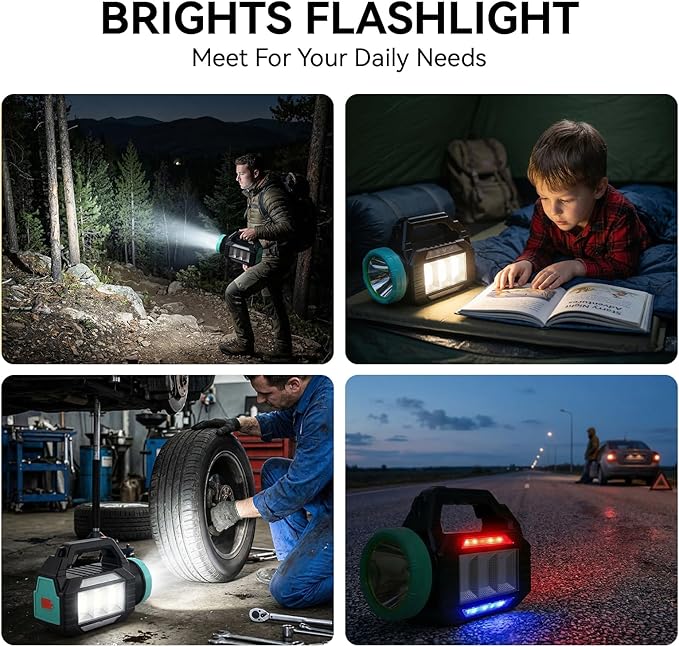 Solar Flashlight, Rechargeable Flashlights, 6 Lighting Modes LED Camping Lantern with Emergency Strobe Light, Type-C & Solar Charging, Emergency Power Supply for Outdoor, Home, Camping, Power Outages