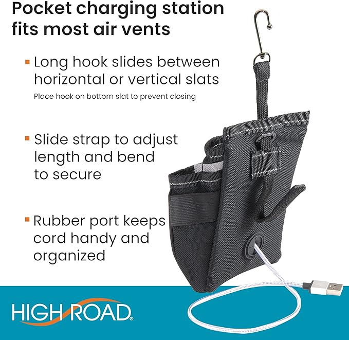 High Road DriverPockets Car Pouch - Air Vent Pocket and Vent Cell Phone Holder for Car - Front Seat Organizer with 3 Pockets, Hanging Hooks and Charging Port