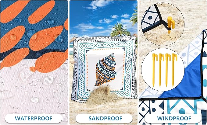 HIHOHO Beach Blanket Waterproof Sandproof Extra Large Beach Mat 79" X 83"/120"x108"for 1-8 Adults Quick Drying Durable Outdoor Picnic Mat for Beach Travel Camping Hiking