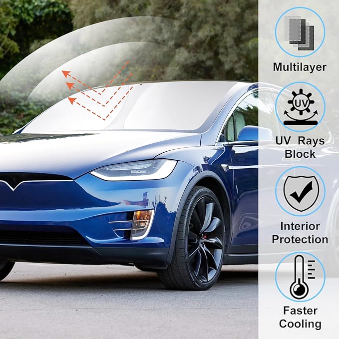 Windshield Sun Shade Custom Fit 2016-2023 2024 2025 2026 TES-la Model X Accessories Foldable Sunshade Front Window Covers Sun Visor Protector Keep Car Cooler