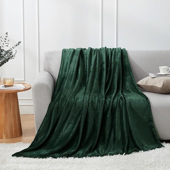 Hansleep Fleece Blanket Twin Size Dark Green, Soft Cozy Twin Fuzzy Flannel Lightweight Blanket for Bed, Sofa, Couch, Travel, Camping, Dark Green, 60x80 Inches