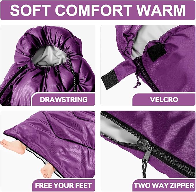 Sleeping Bags for Adults Cold Weather & Warm,Backpacking Camping Sleeping Bag for Tall Girls Boys,Lightweight,Compact,Waterproof Camping Gear for Traveling,Hiking,Hotel,Outdoor & Indoor