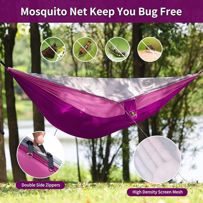 Kids Hammock, Camping Hammock with Mosquito Net, Lightweight Nylon Portable Hammock with 10ft Tree Straps,Hammocks for Travel Hiking Backpacking Beach Patio