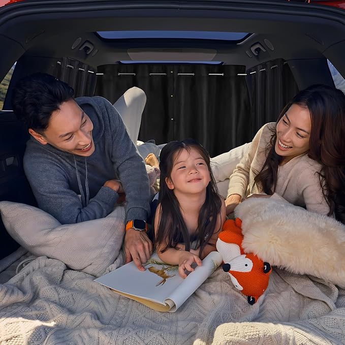 ZATOOTO Car Window Shades Set of 3, Side & Back Window Blackout Car Divider Curtains, Opaque Suede, Totally Blackout, Adjustable Length for Most Cars, Sedans, Vans & SUVs