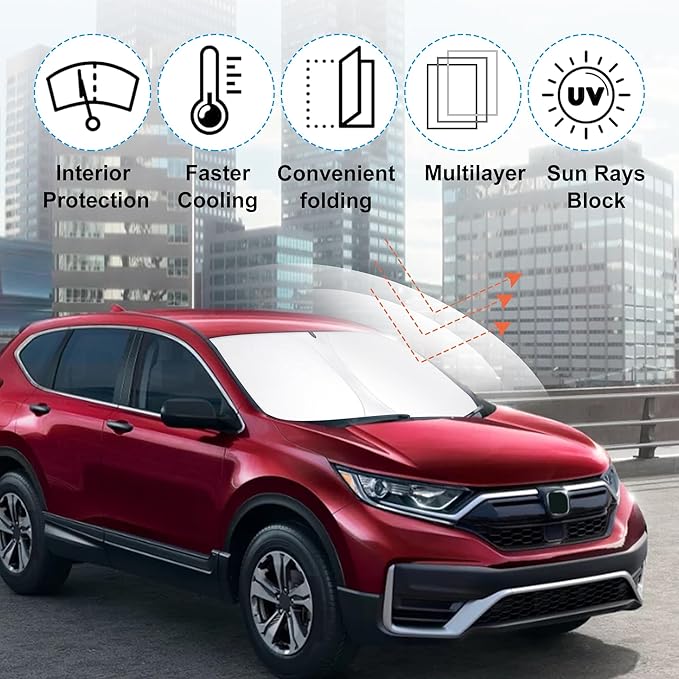 Windshield Sun Shade Custom Fit 2017 2018 2019 2020 2021 2022 Honda CR-V CRV Accessories Foldable Sunshade Sun Blocker Front Window Shades Covers Keep Car Cooler