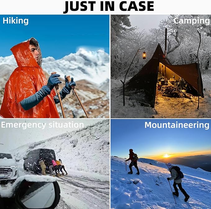 Thickened Emergency Rain Poncho, Thermal Poncho Survival Blankets Reusable Survival Ponchos for Camping, Hiking