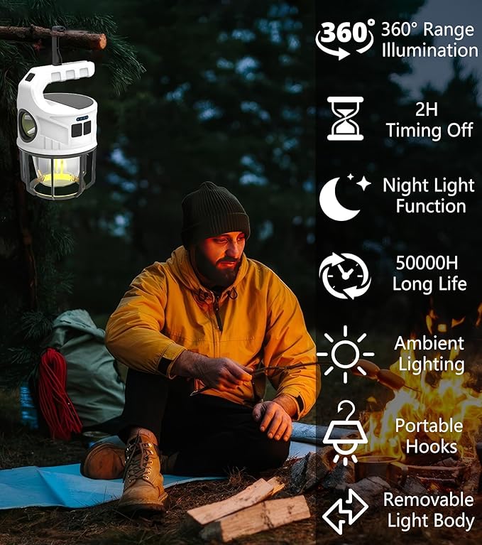 LED Camping Lantern, 500LM Rechargeable Electric Lantern for Outdoor Recreation | Solar & USB Powered Tent Light with Power Bank | IPX4 Waterproof Survival Gear for Camping, Hiking, & Home Emergency