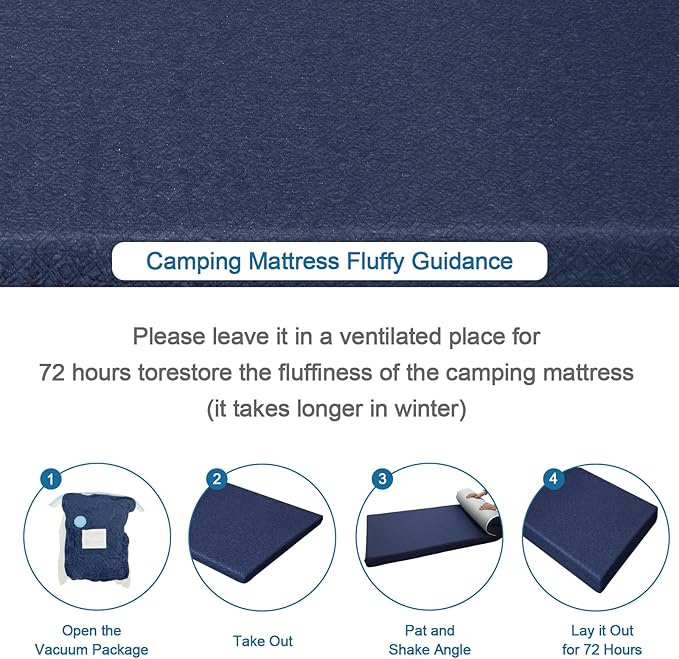 Memory Foam Camping Mattress Pad 3inch, Sleeping Pad, Portable Roll Up Mattress for Adults, Camping Bed Pads for Sleepover, Non-Slip Bottom Cot Mattress Pad 72" x 24"x 3"
