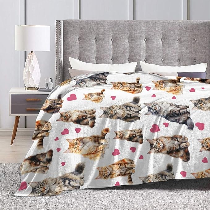 Cat Blanket Soft Cute Kitten Maine Coon Plush Throw Blanket Warm Flannel Fleece Bedding Stuff Animal Decor Blanket Gifts for Cat Lover Girls Boys Kids Adults Women 60"x80"