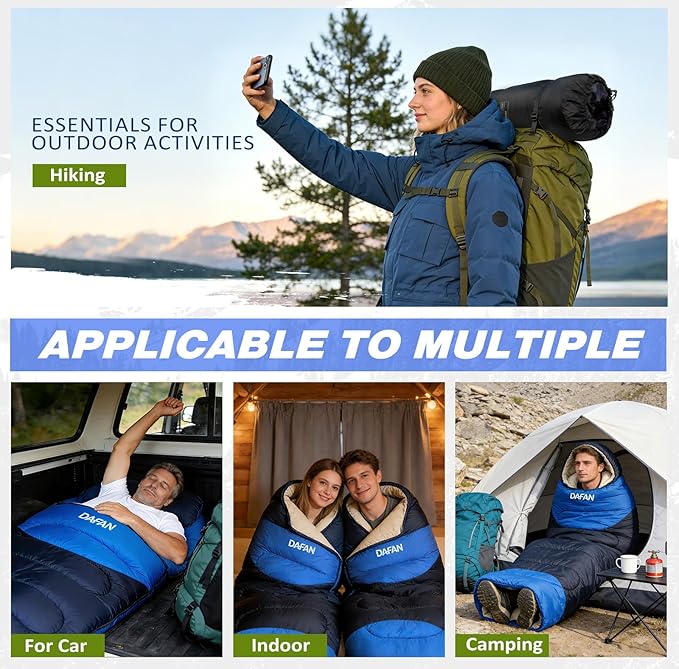 Lightweight Sleeping Bag for Adults, 3-Season Waterproof Backpacking Sleeping Bags with Compression Sack, Comfort Temp 50–68°F, Portable Camping Essential Gear for Travel, Hiking, Outdoor, Indoor