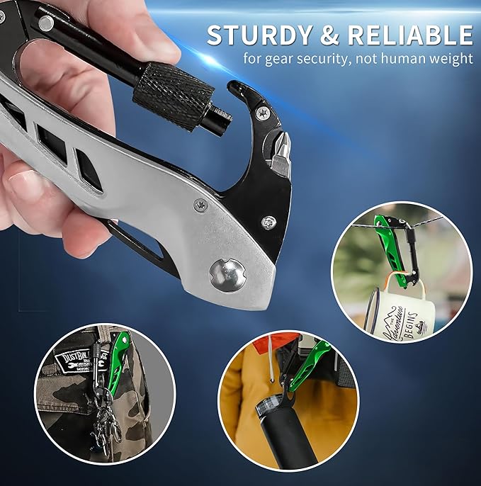 Multi-tool Carabiner with Pocket Knife, Bottle Opener, Window Breaker, Screwdrivers, EDC Tactical Survival Gear for Camping (Grey)