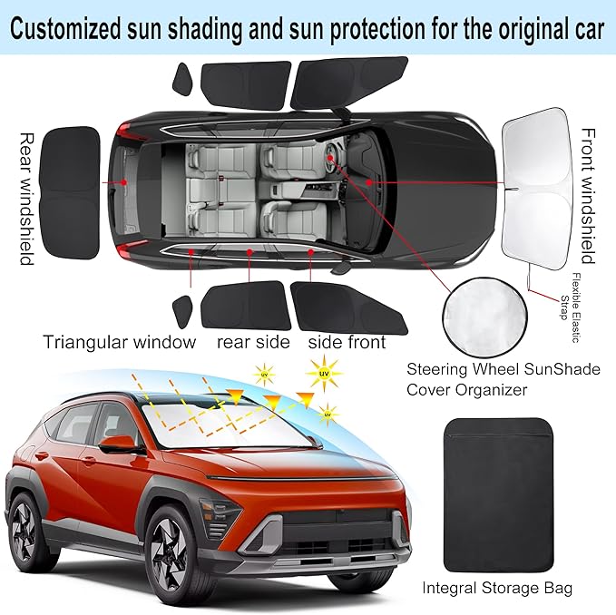 TINGLU Window Shades for Hyumdai Kona SE@SEL 2024-2026 Accessories Car Side Full Windows Rear Triangular Windshield Sun Shade Sun UV Rays & Privacy Protection for Camping 8PCS