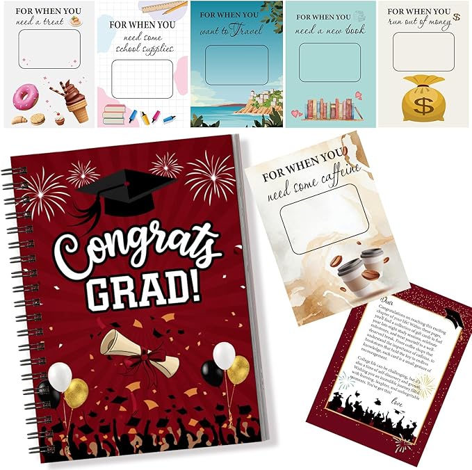 Zhanmai College Gift Card Book 7 x 5 Inch Graduation Gift Card Book 2026 College Survival Booklet Organizer Leaving Home High University School Birthday Care Package Cash Holder (Red Congrats Grad)