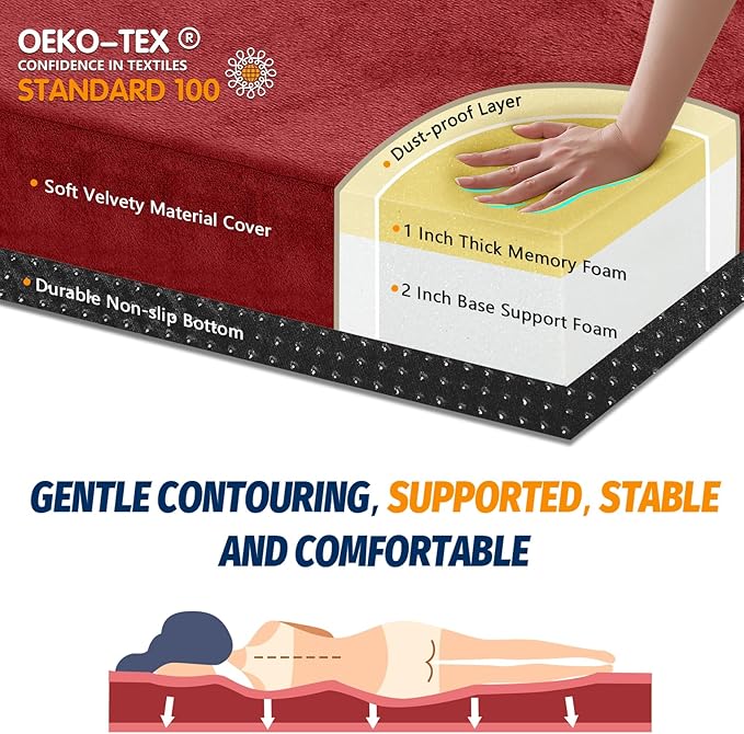 CYMULA Memory Foam Camping Mattress Pad, CertiPUR-US Sleeping Mat, Portable Roll Up Mattress for Adults, Camping Bed Pads for Sleepover, Car Bed with Travel Bag